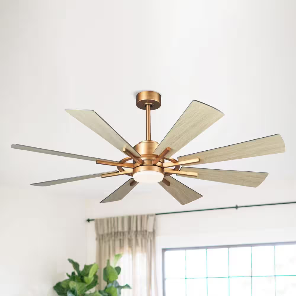 60 In. Windmill 8-Blade Integrated LED Gold Ceiling Fan with Light and Remote Co gallery