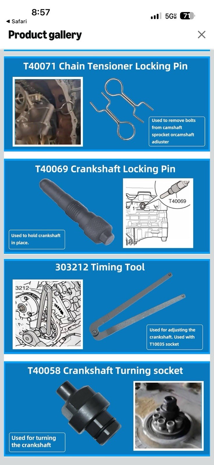 DPTOOL Timing Tool Kit Replacement for Audi VW 2.0 2.4 2.8 3.0T 3.2 16PC KIT gallery