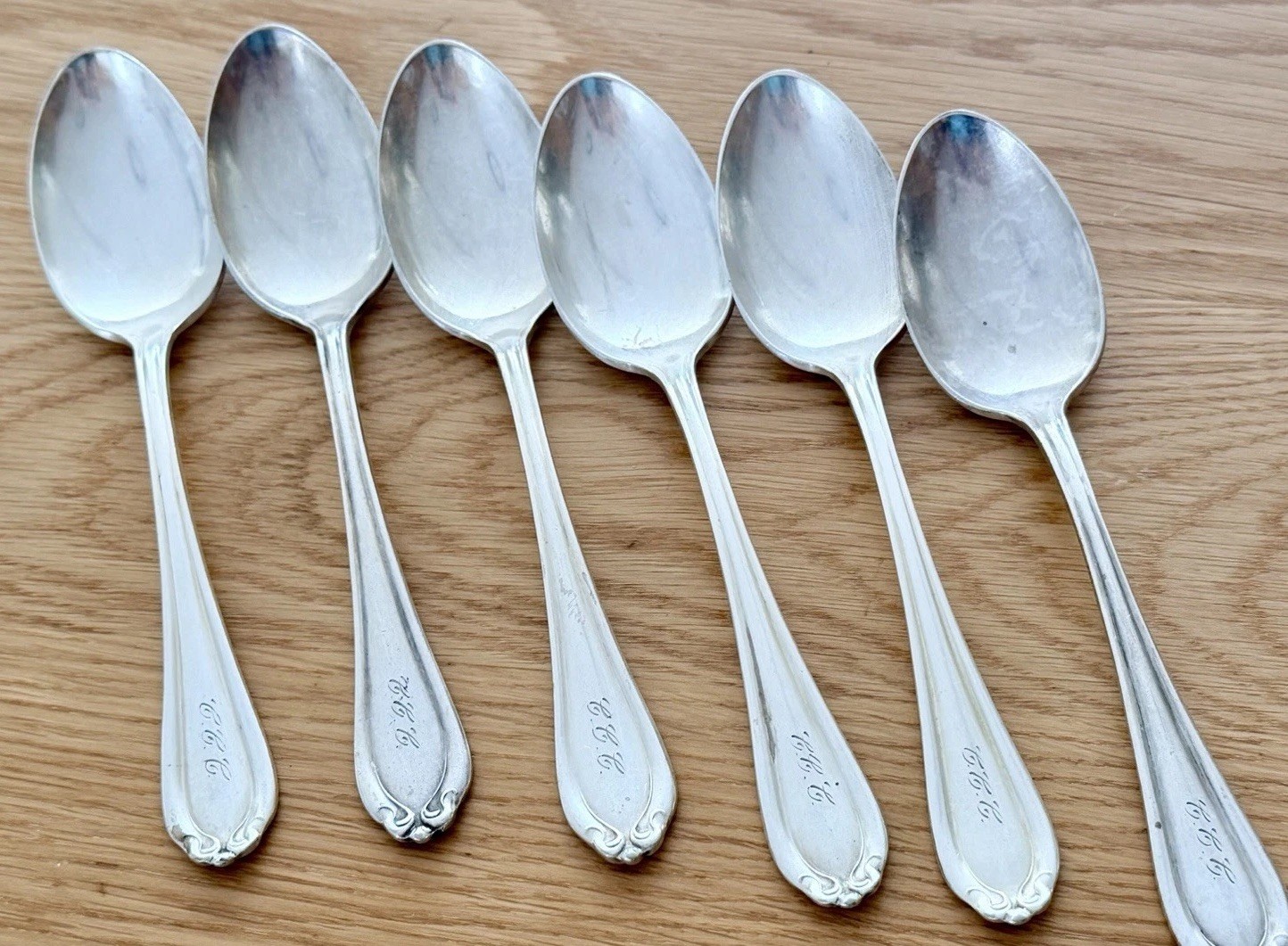 Oneida Community Sliver Triple Plus Demitasse Small Spoons Set of 6 Monogram gallery