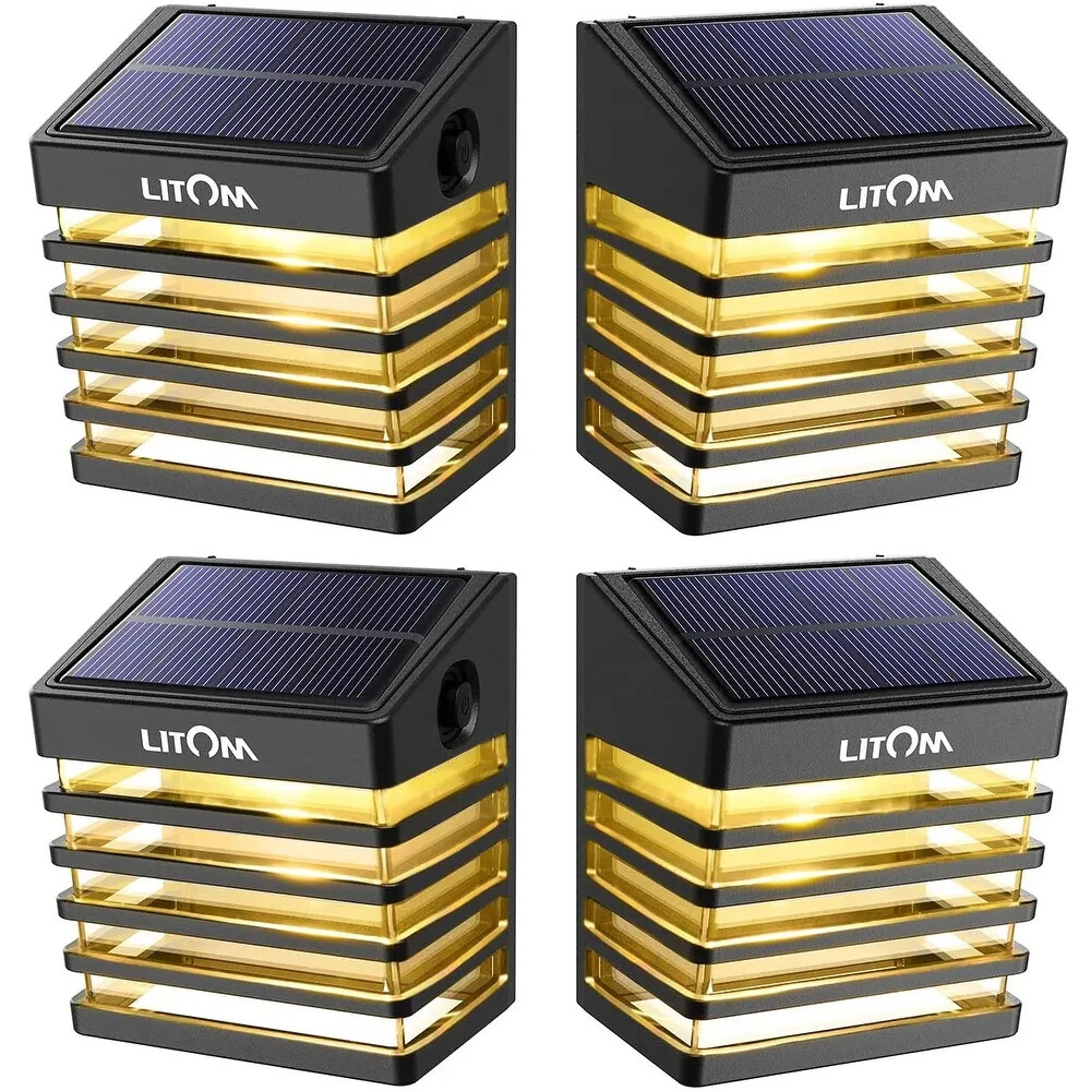 LITOM 4-Pack Solar Fence Lights | 2 Modes, IP65 Waterproof for Garden & Patio gallery