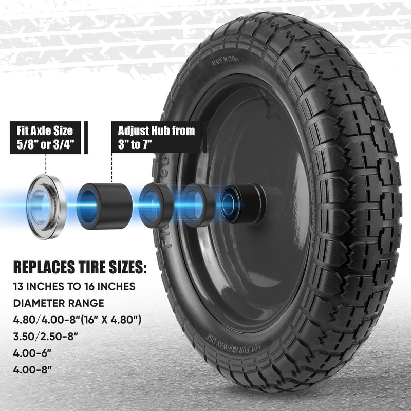 Flat Free Wheelbarrow Tire Solid Polyurethane 14.5 Inch Centered Hub 5/8 3/4 Inc gallery