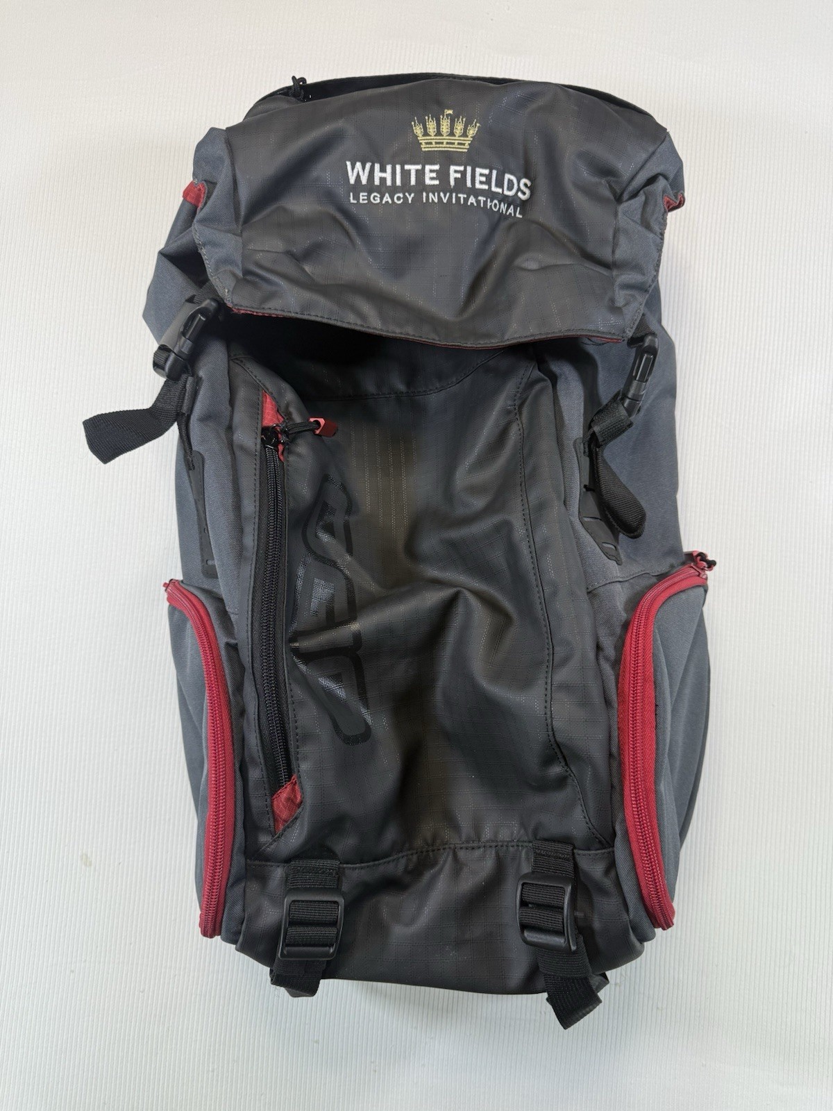 OGIO Technical Backpack Gray Red White Fields Logo Multi Pocket Hiking Bag