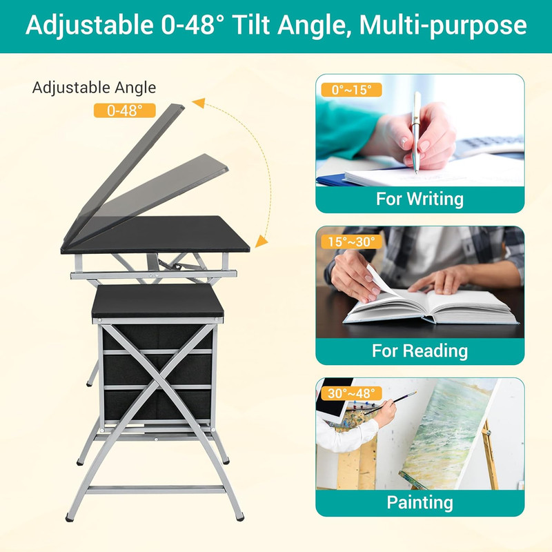 ZENY Drafting Table and Stool, Tilted Draft Table Desk W/Drawers, Artist Drawing gallery