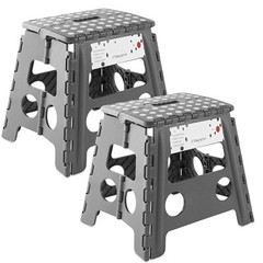 2 Pack – 13″ Folding Plastic Step Foot Stools with Handle – Gray