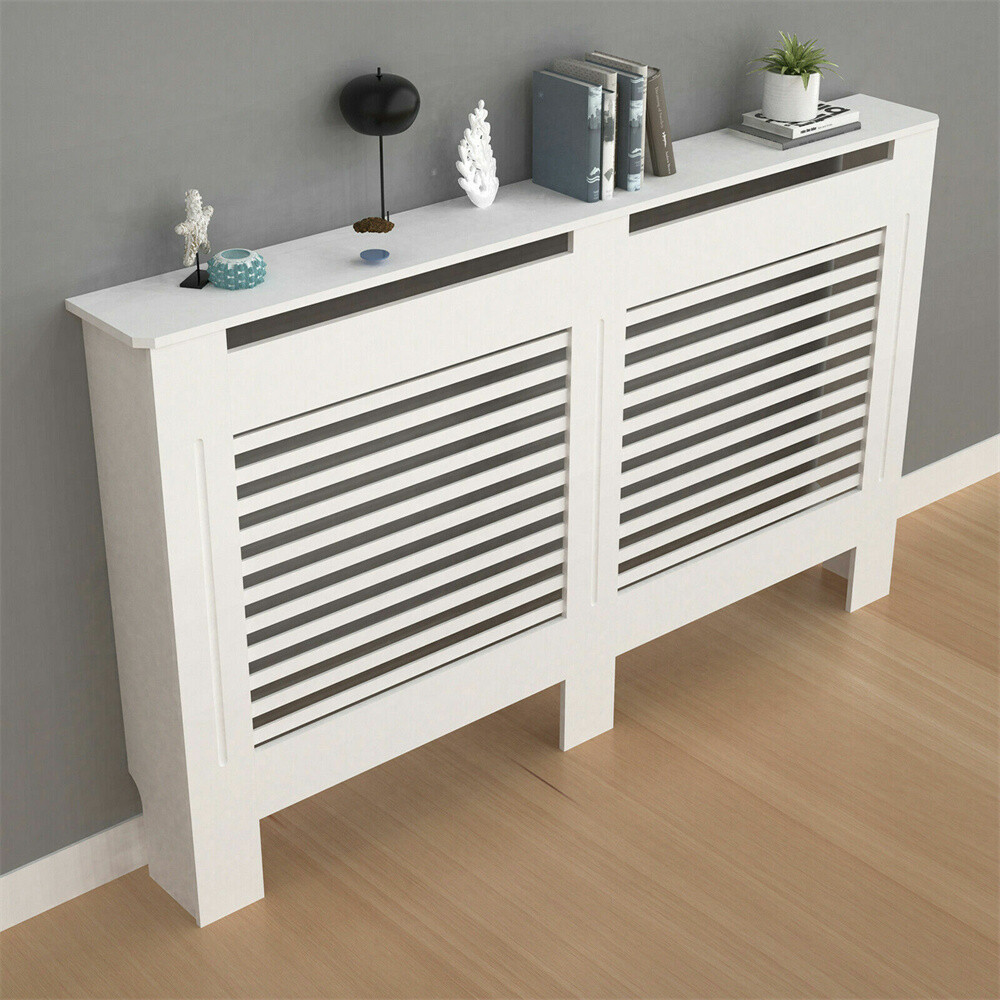 Modern Slatted Radiator Cover Heating Cabinet Solid Mdf White Extra Shelf Space gallery