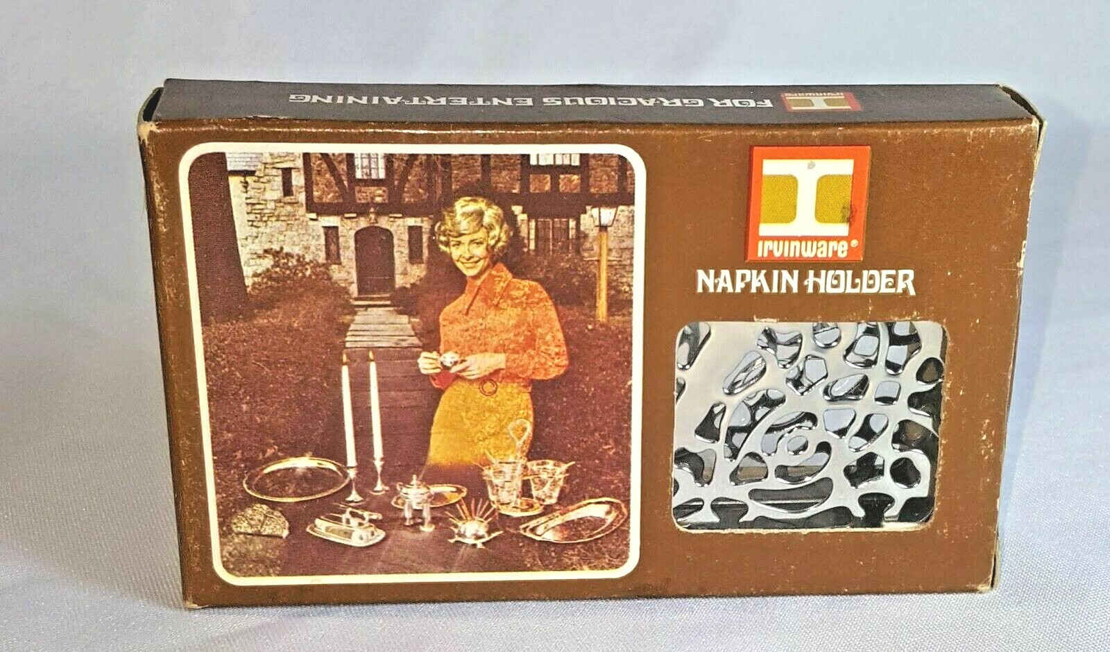 Mid Century Filigree IRVINWARE Chrome Napkin Holder 1971 with Box EC Vintage gallery