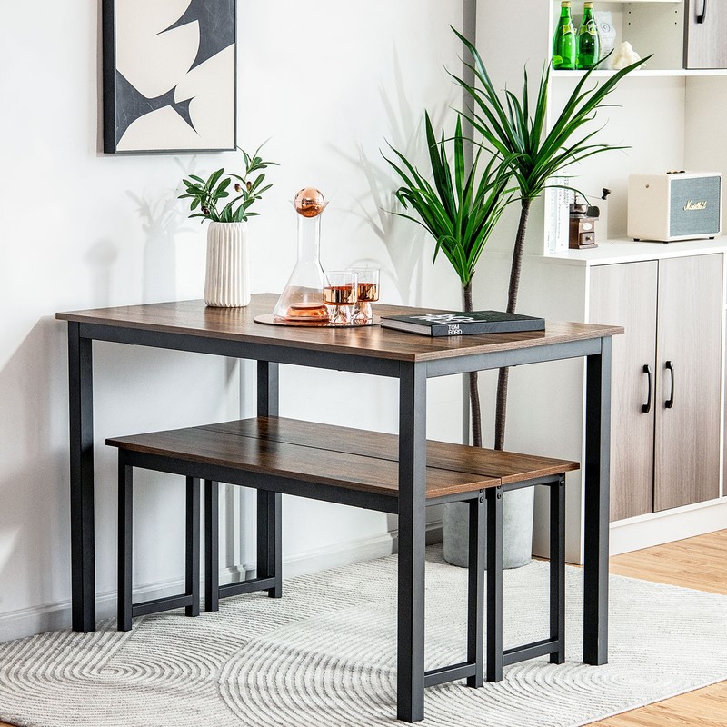 Topbuy 3pcs Dining Table Set for 4 Modern Industrial Counter Height Kitchen gallery