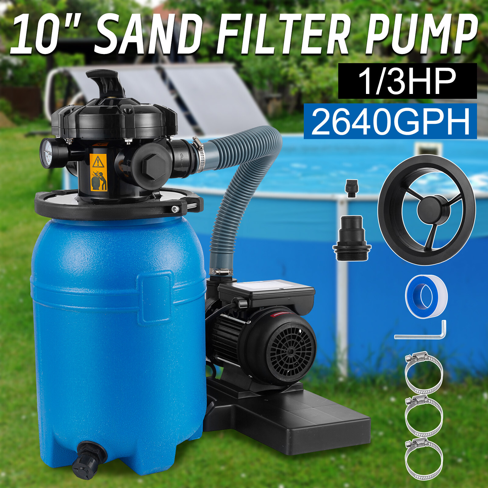 Sand Filter Above Ground with 1/3HP Pool Pump 2640GPH Flow 10" 6-Way Valve gallery