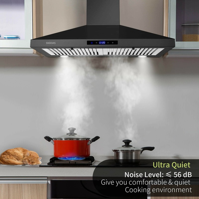 Wall Mount Range Hood 30 inch Kitchen Black Stainless Steel 3-Speed Touch Panel gallery