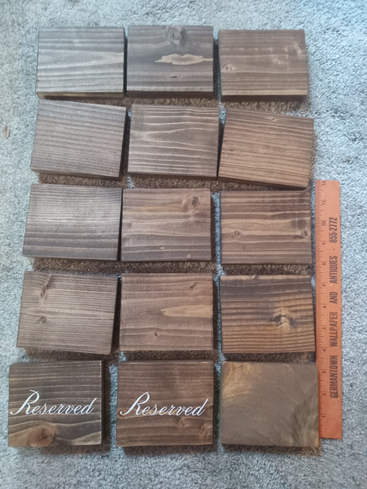 wood number blocks wedding table party cursive dark wooden 7-21 reserved sign gallery