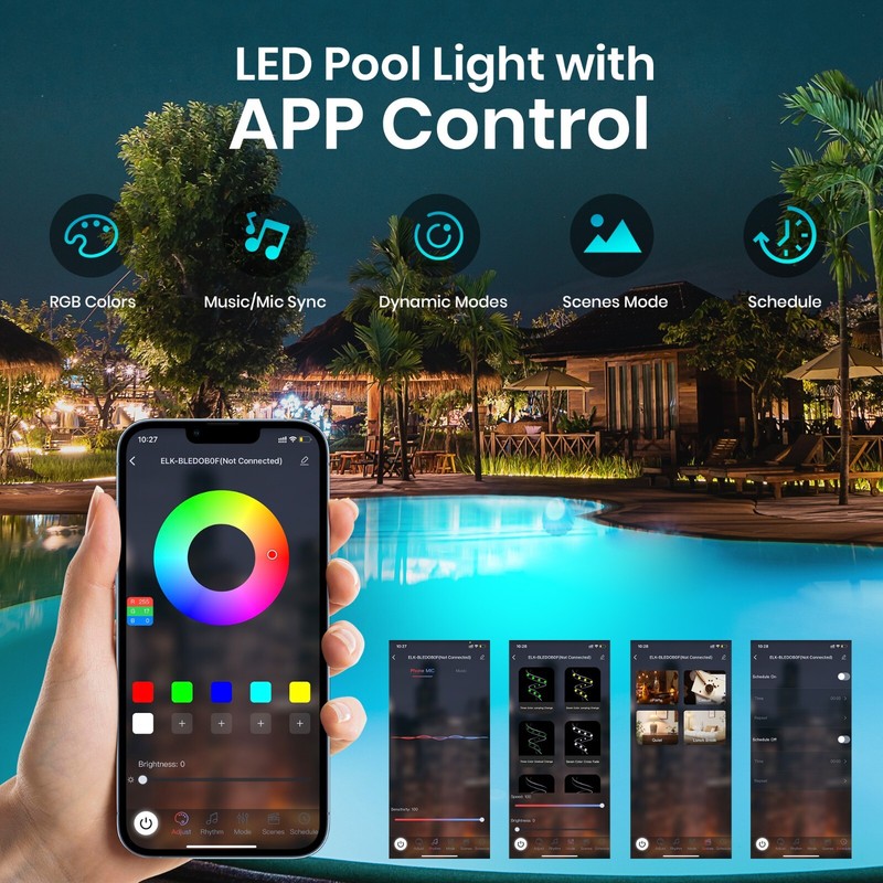 2Pack LED Pool Lights for Above Ground Pool with APP & Remote Control 33ft Cord gallery