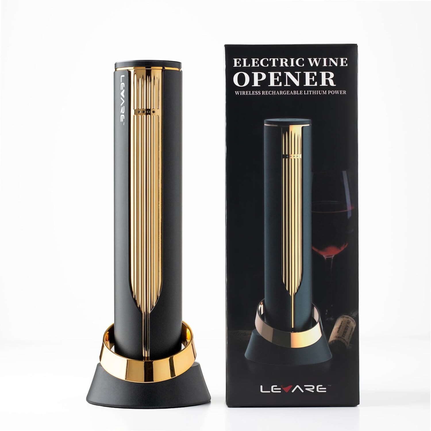 LEVARE Stylish Electric Wine Bottle Opener Foil Cutter - USB Charging Base gallery