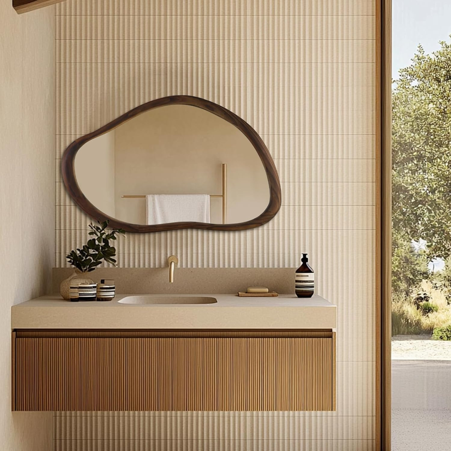 Rustic 35"x24" Dark Walnut Wall Mirror, Versatile for Any Room gallery