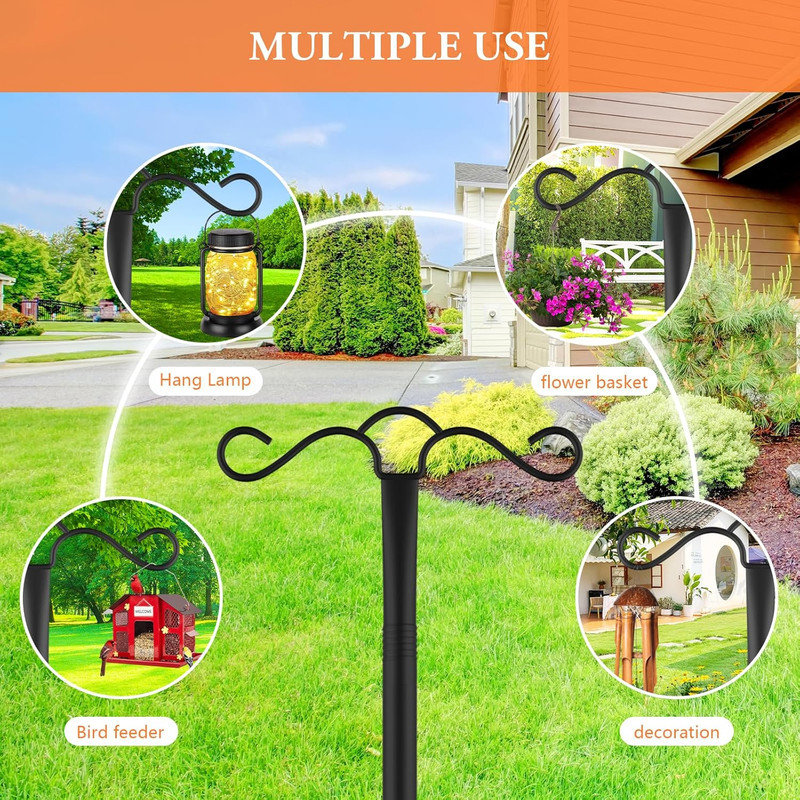 2 Pack 90 Inch Double Shepherds Hook for Outdoor with 5 Prong Base Heavy Duty Tw gallery