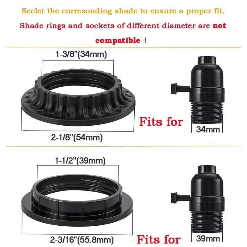 4PCS E26 Light Socket Shade Rings Collar Rings, 2 Assorted Size Lamp Shade Ri... gallery