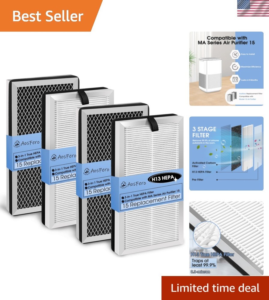 4-Pack 15 Replacement Filter Compatible with MA Series Air Purifier 15, 3-in-...