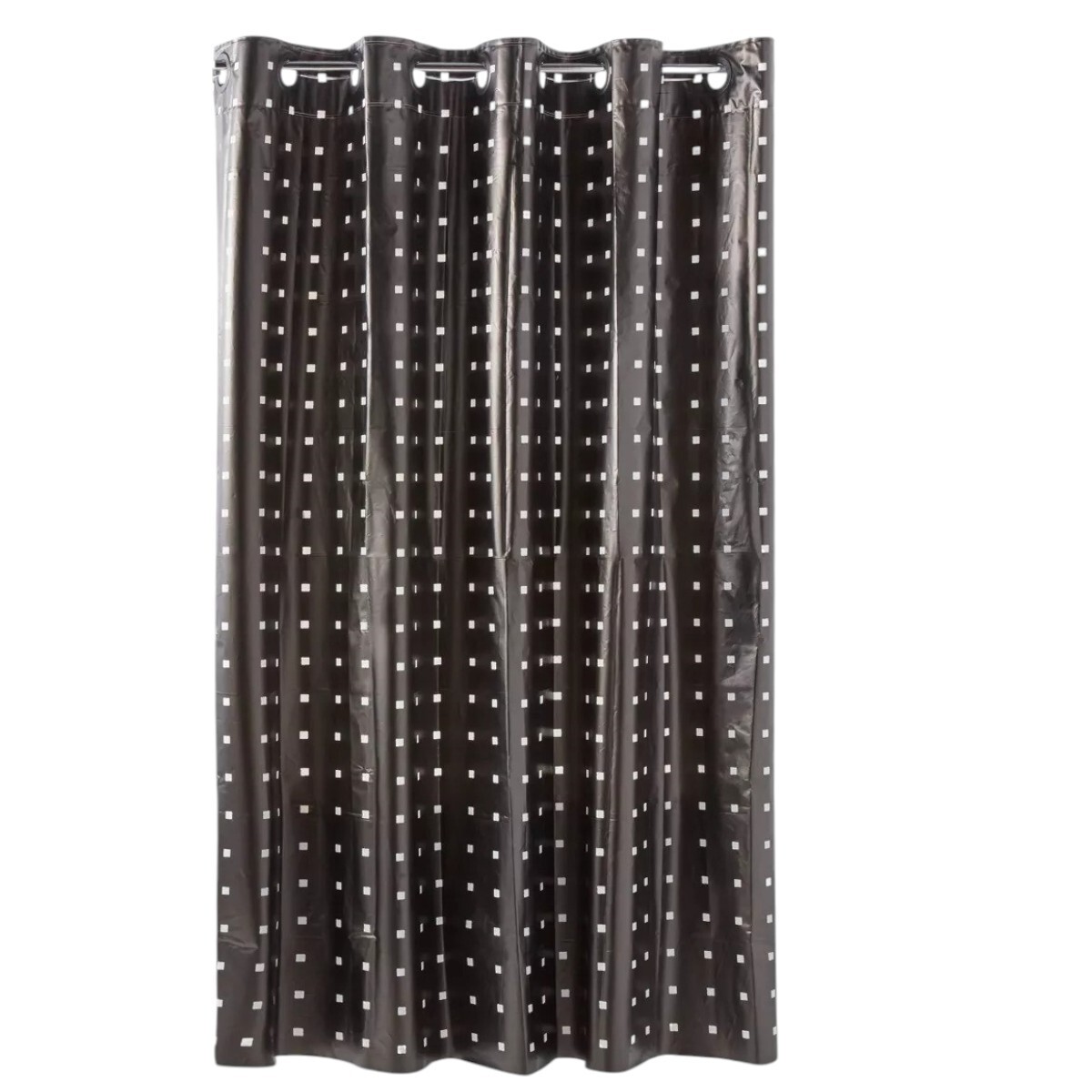 Shower Curtain Hookless - Uses No Hooks or Liner - White Squares on Black 71x74" gallery