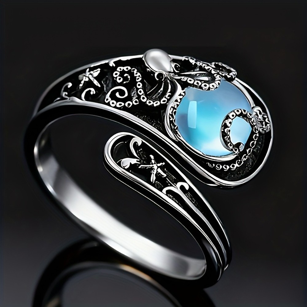 Women's Octopus Ring, Silver Tone Adjustable Band, Marine Animal Design, Gift gallery