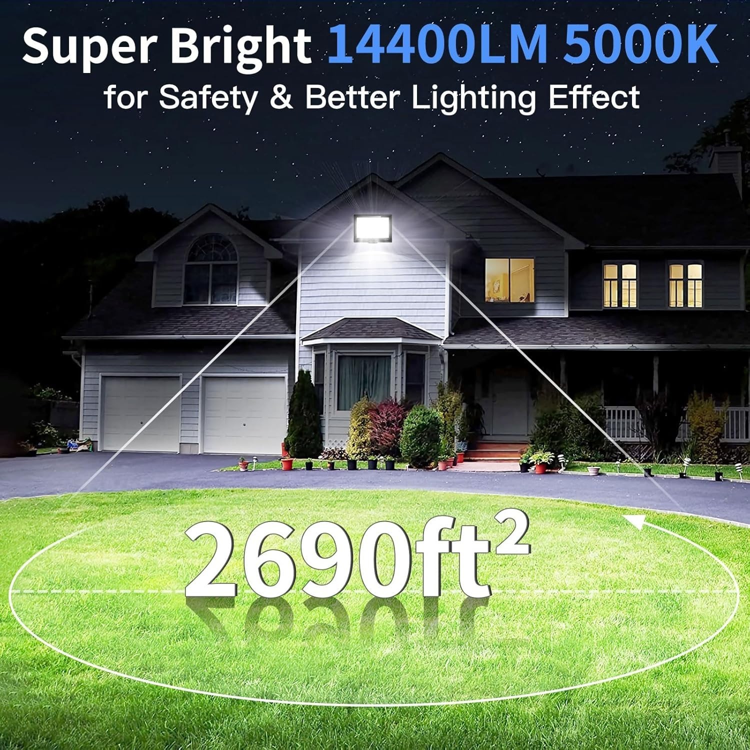 2 Pack 120W LED Flood Light Outdoor with Plug 14400Lm IP66 Waterproof Work Lamp gallery