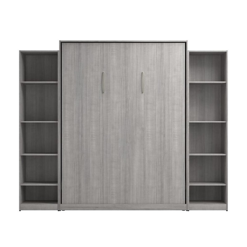 Pemberly Row Wood Queen Murphy Bed with Closet Organizers in Gray gallery