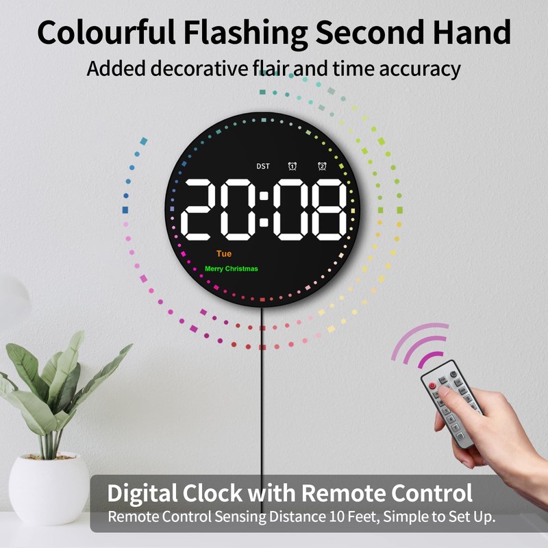Digital Wall Clock with Remote Control, 10" Wall Clock with Large Display, Di... gallery