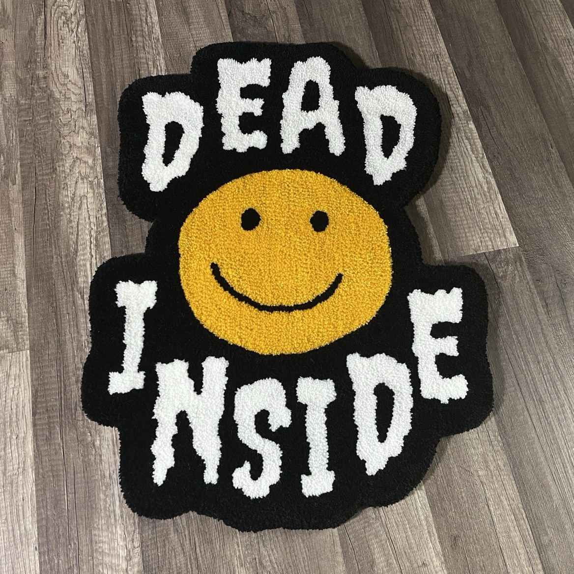 Dead Inside Smiley Face Rug, Hand-Tufted, 19 x 25 in Black/White/Yellow gallery