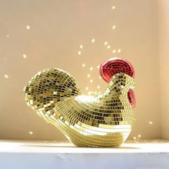 Mirror Disco Ball Rooster Statue Creative Chicken Sculpture Party Home Decor New