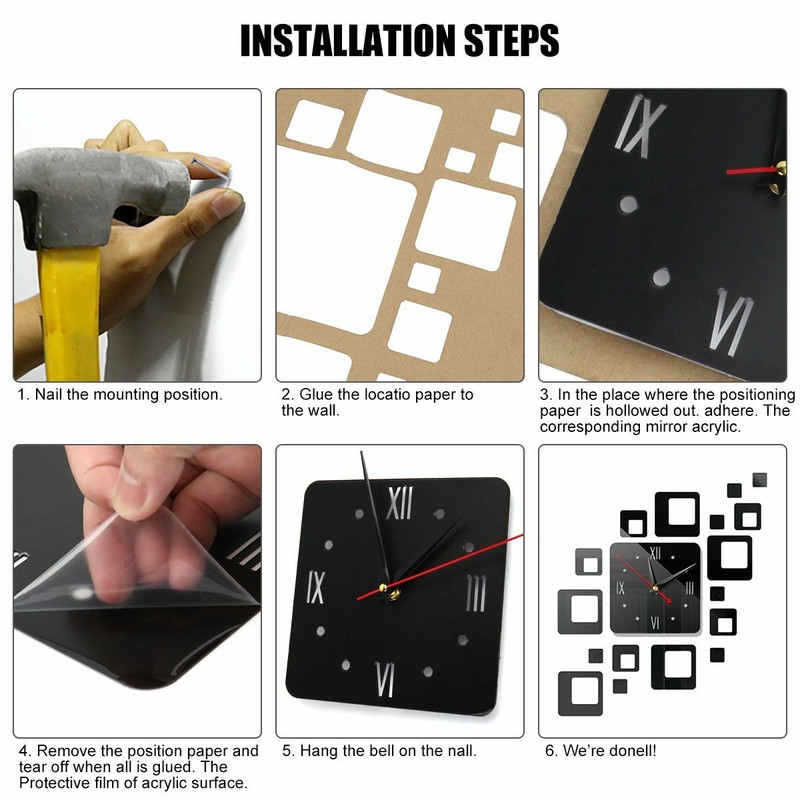 7 Styles Modern DIY Large Wall Clock 3D Mirror Surface Sticker Home Office Decor gallery