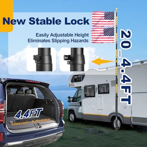 20FT Tailgate Flag Pole with Tire Mount, Fits RV Tailgate Flag Pole Kit Black gallery