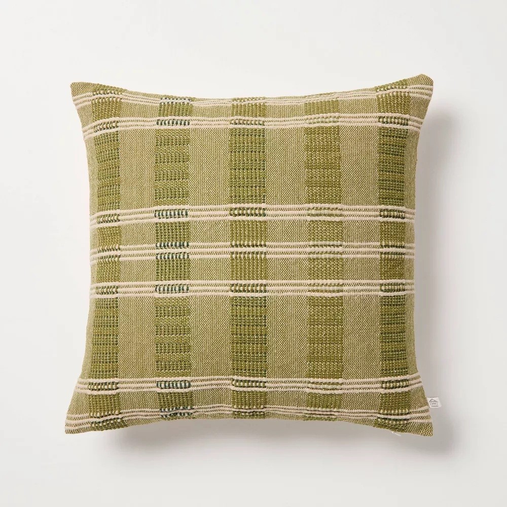 Hearth & Hand Green & Tan Striped Design 18" Square Accent Throw Toss Pillow gallery