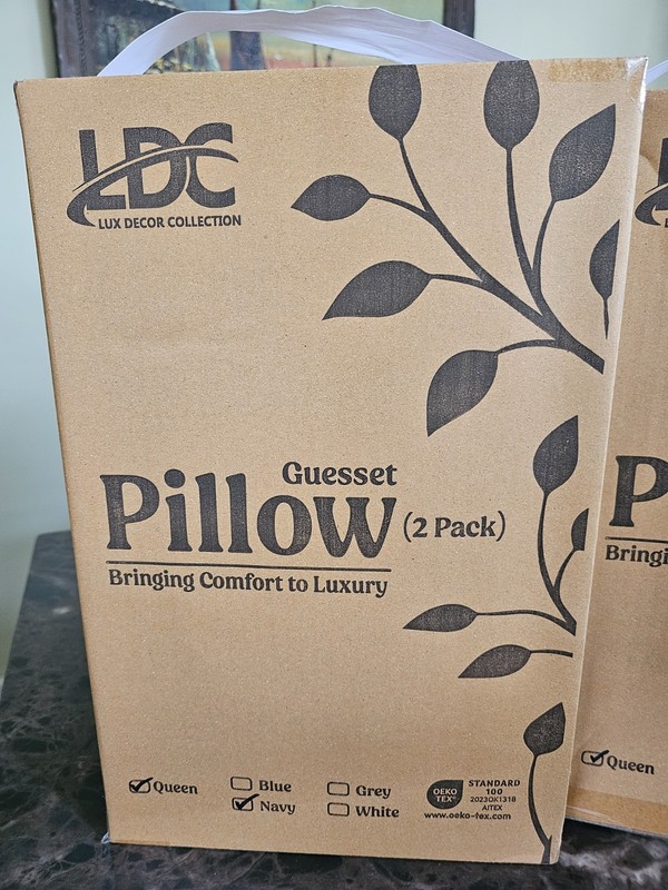 Lux Decor Collection 2-pack Gusseted Queen size Bed Pillows Navy gallery