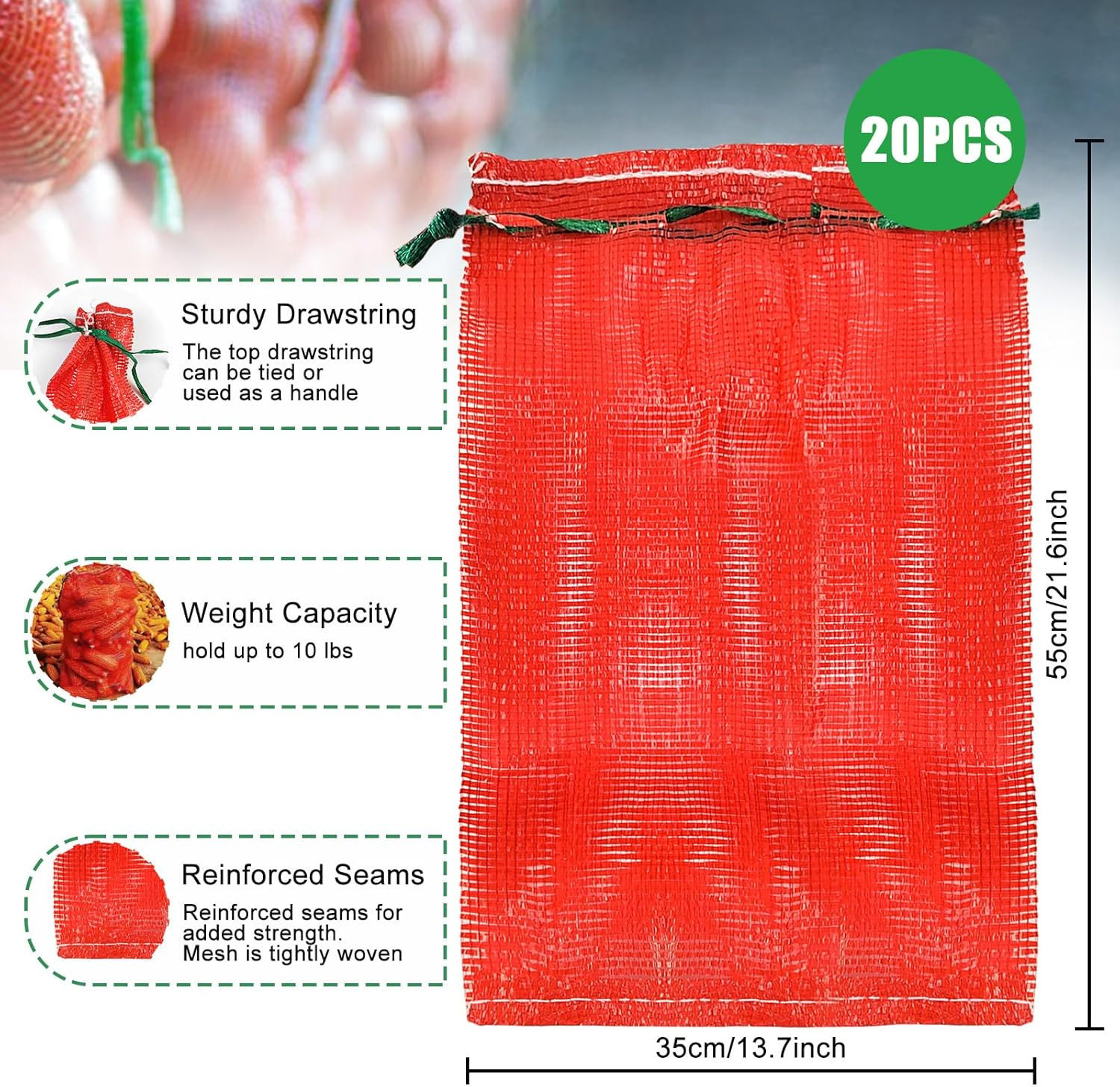 20 Pack Extra Large Mesh Storage Produce Bags - Reusable, 20 lbs Capacity, Wa... gallery