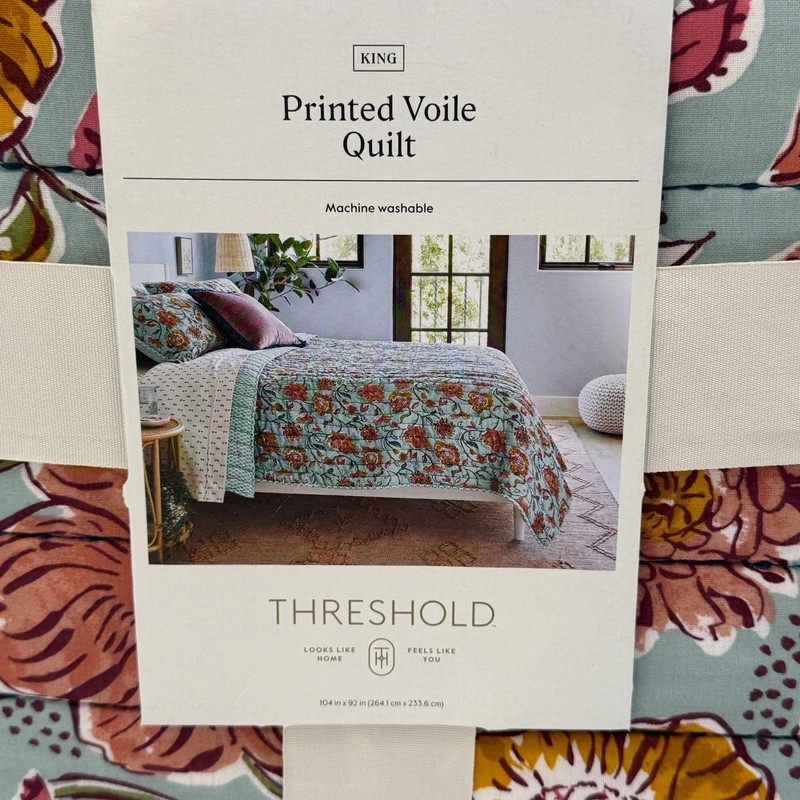Target Threshold- King - Printed Voile Quilt Earthy Vines Teal Floral Cotton NEW gallery