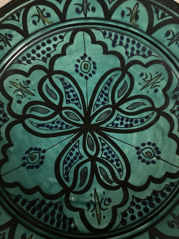 Hand Painted Safi Moroccan Ceramic Decorative Bowl Floral & Geometric 10" gallery
