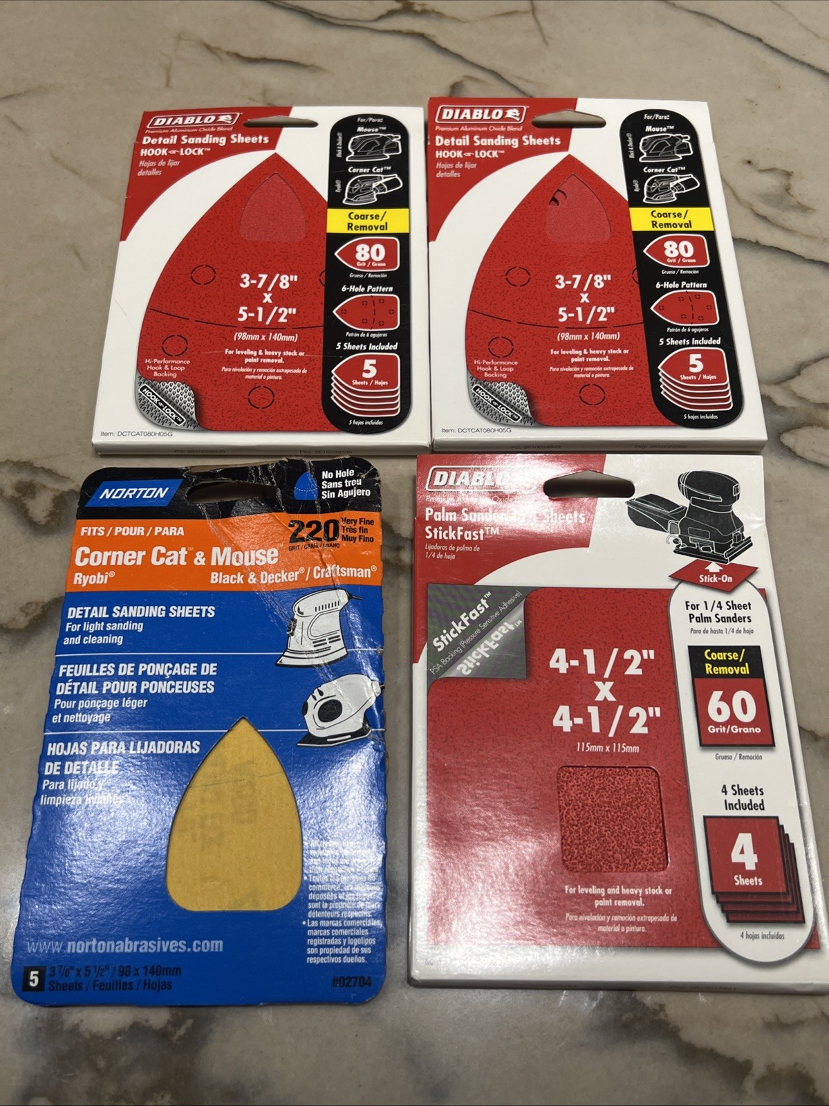 4 Packs DIABLO Mouse/Palm Sanding Sheets 60-80-220 Grit (20) See Details gallery