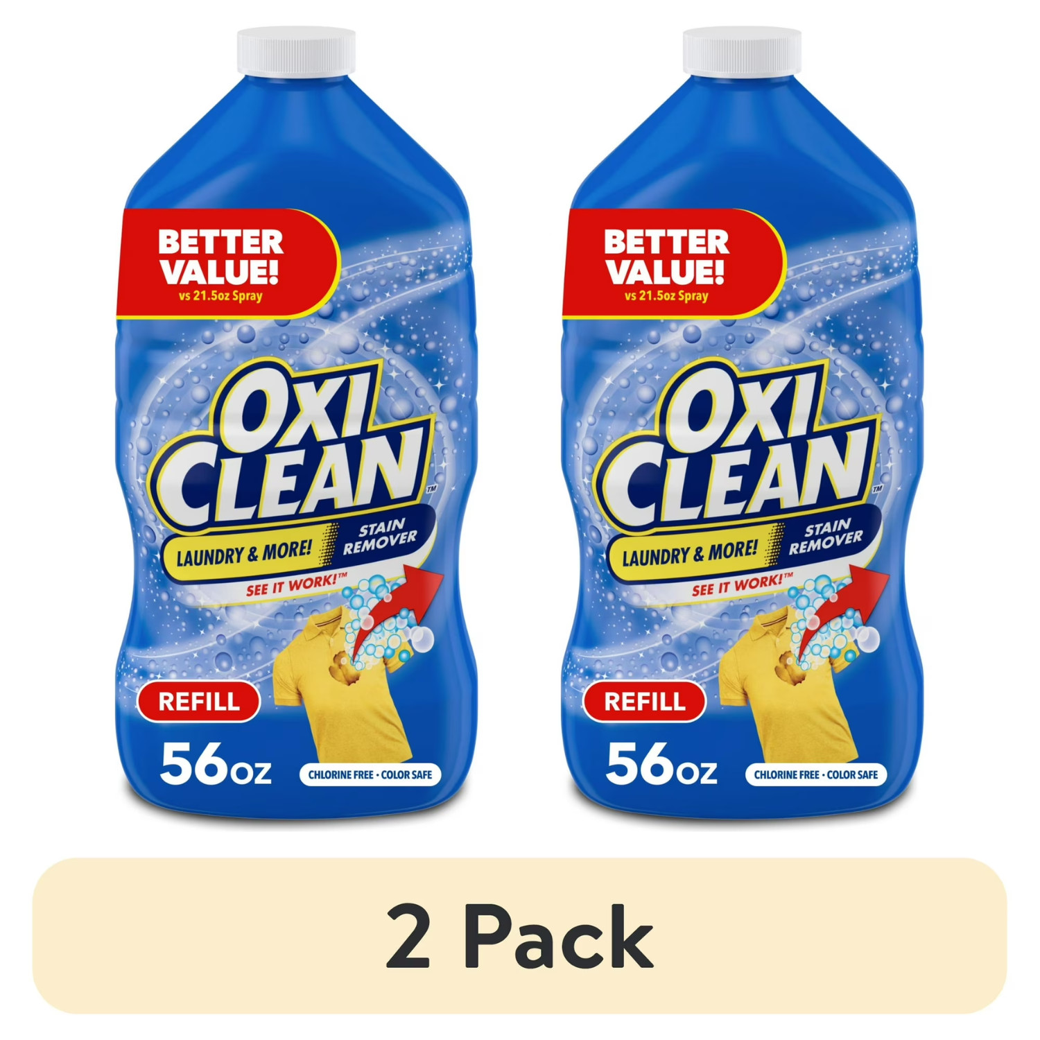 2PK OxiClean Laundry Stain Remover Spray Refill, Chlorine-Free Cleaner, 56 fl oz gallery