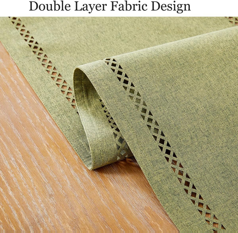 Burlap Style Farmhouse Table Runner, 13 X 48 Inch Sage Green, Rustic Geometric H gallery