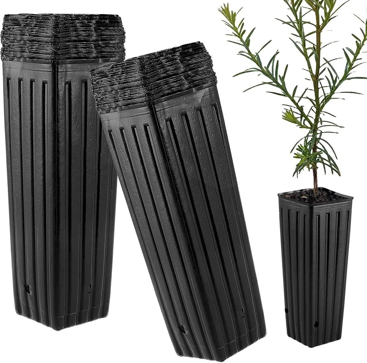50Pcs Plastic Deep Plant Nursery Pots Tall Deep Tree Pot Plant Seedling Treepot gallery