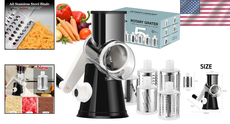 Hand Crank Cheese Grater & Multi-Utility Shredder with 5 Blades - Easy Clean gallery