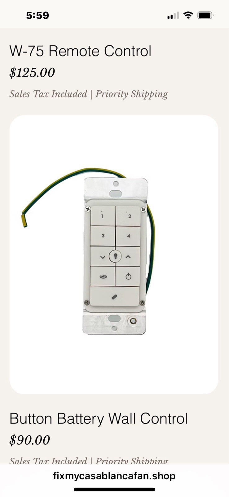 Casablaca Universal Button Battery Switch gallery