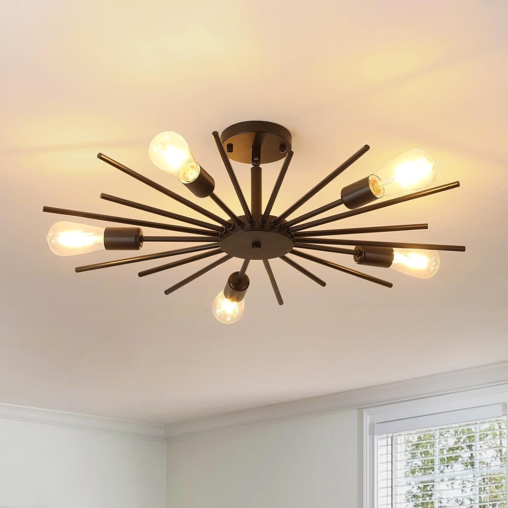 Black Semi Flush Mount Ceiling Light, 27.5 Inch 5-Light Large Sputnik Flush M...