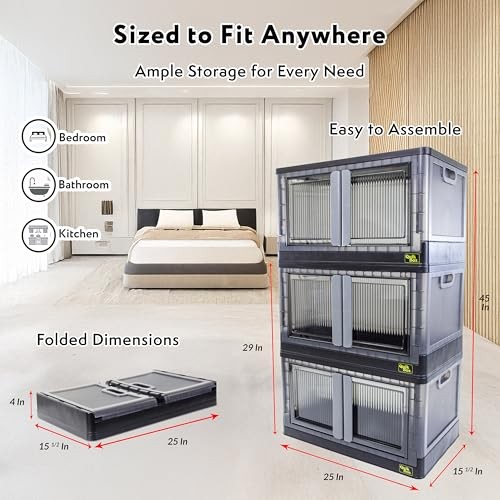 Quik Box - 19 Gallon Stackable Storage Bins with Doors, Collapsible Organizer gallery