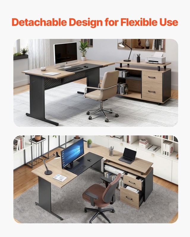 VEVOR L-Shaped Reversible Executive Desk with Drawers & Storage Cabinet 350 LBS gallery