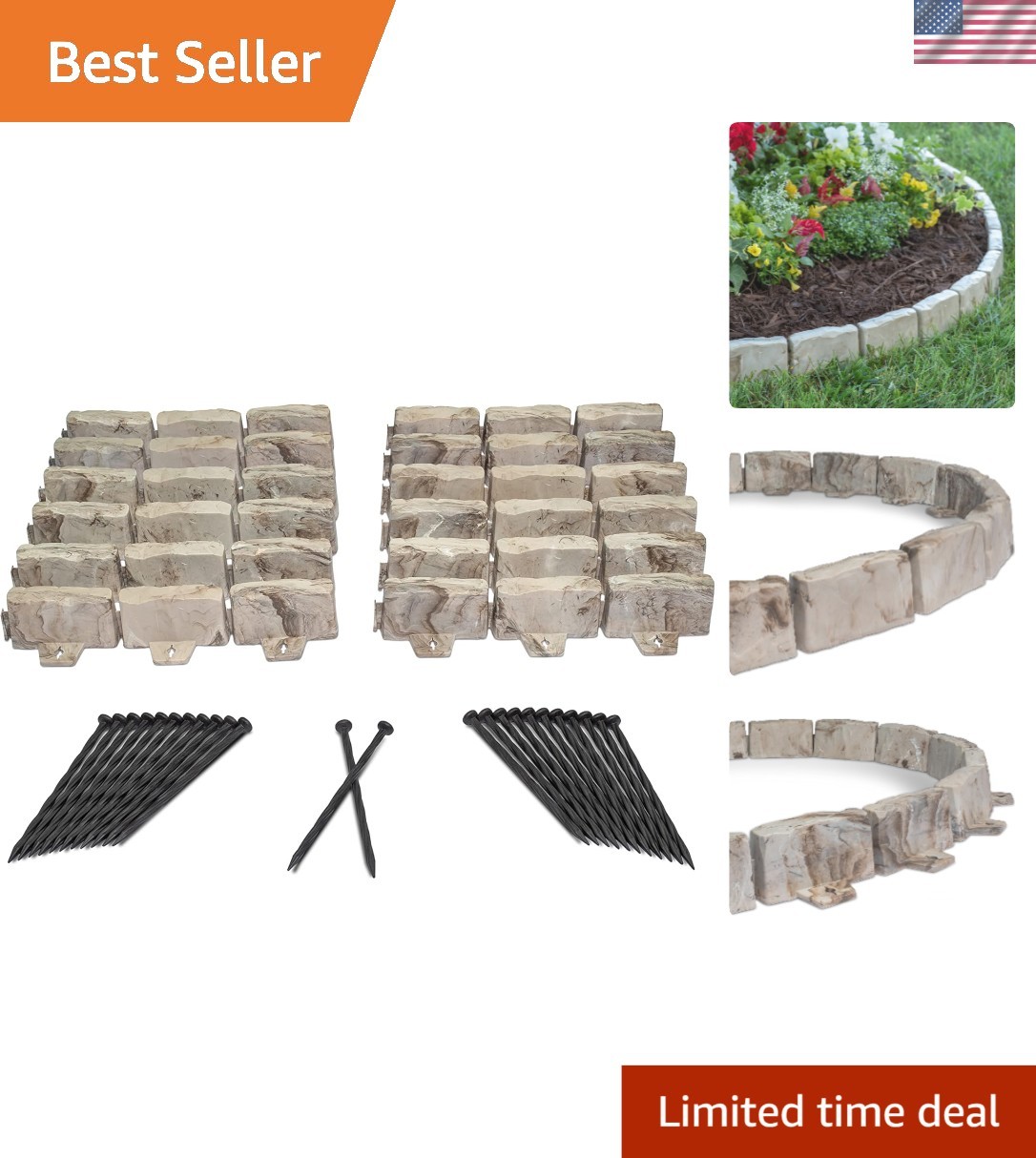 Durable 15 ft Decorative Stone-Look Landscape Edging - Easy No-Dig Installation gallery