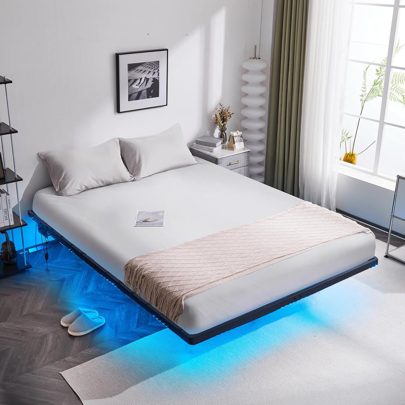Floating Bed Frame Full Size with Smart LED Lights easy Assembly & Noise Free gallery