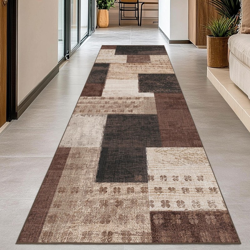 QDUIDU Modern Geometric Patchwork Indoor Runner Rug for Living Room, Chocolat... gallery