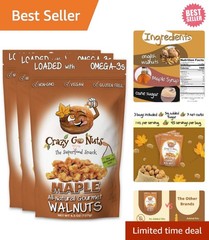 Crazy Go Nuts Maple Glazed Walnuts – Superfood Snack, 13.5 Oz 3-Pack