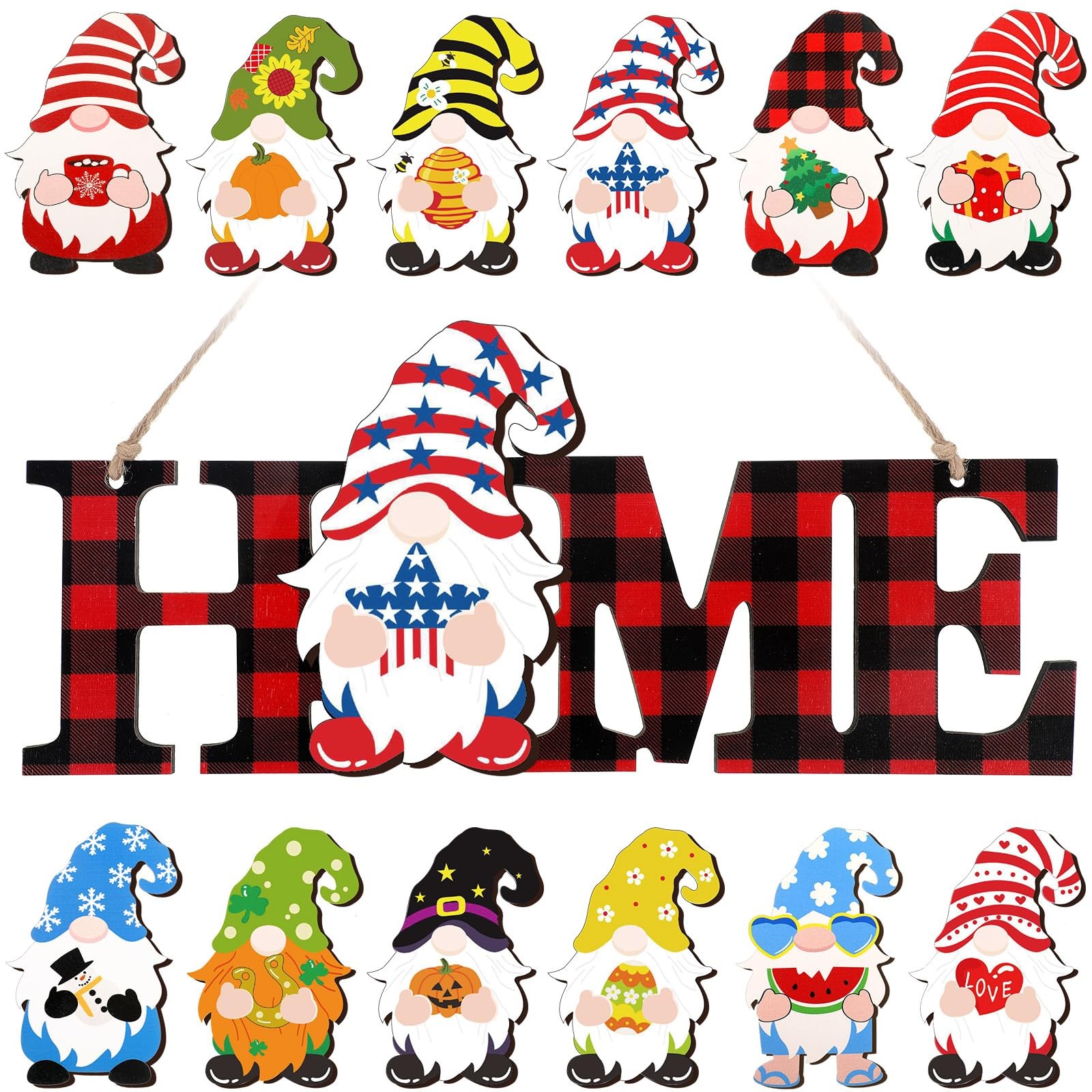 Purpeak 13 Pcs Interchangeable Gnome Home Sign as pictures shown, Red, Black gallery