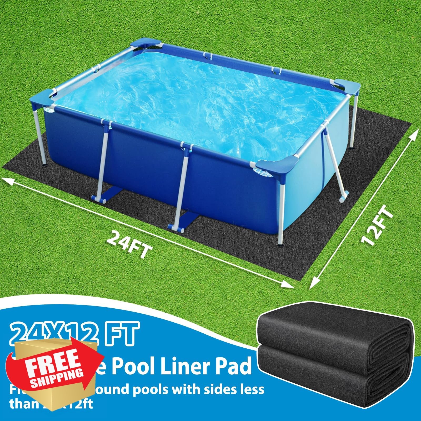 Pool Liner Pad 24'x12', Under Pool Mat for Above Ground Pools, Puncture Prevent gallery