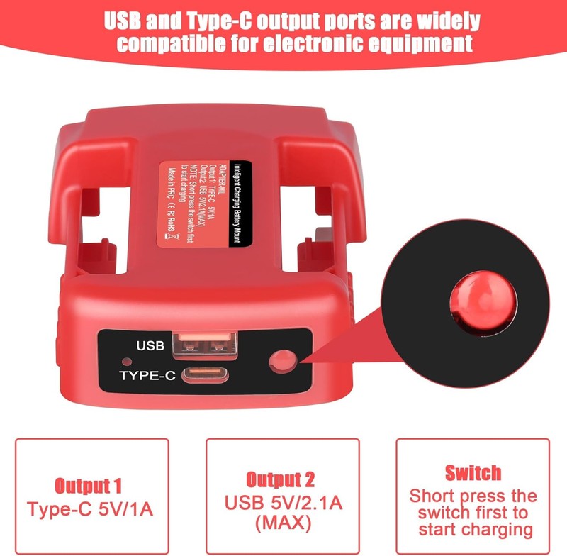 2-Pack USB Charger Adapter for Milwaukee M18 Battery Type-C & USB Adapter only gallery